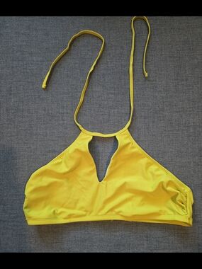 Yellow Halter Bikini Top with Keyhole Front